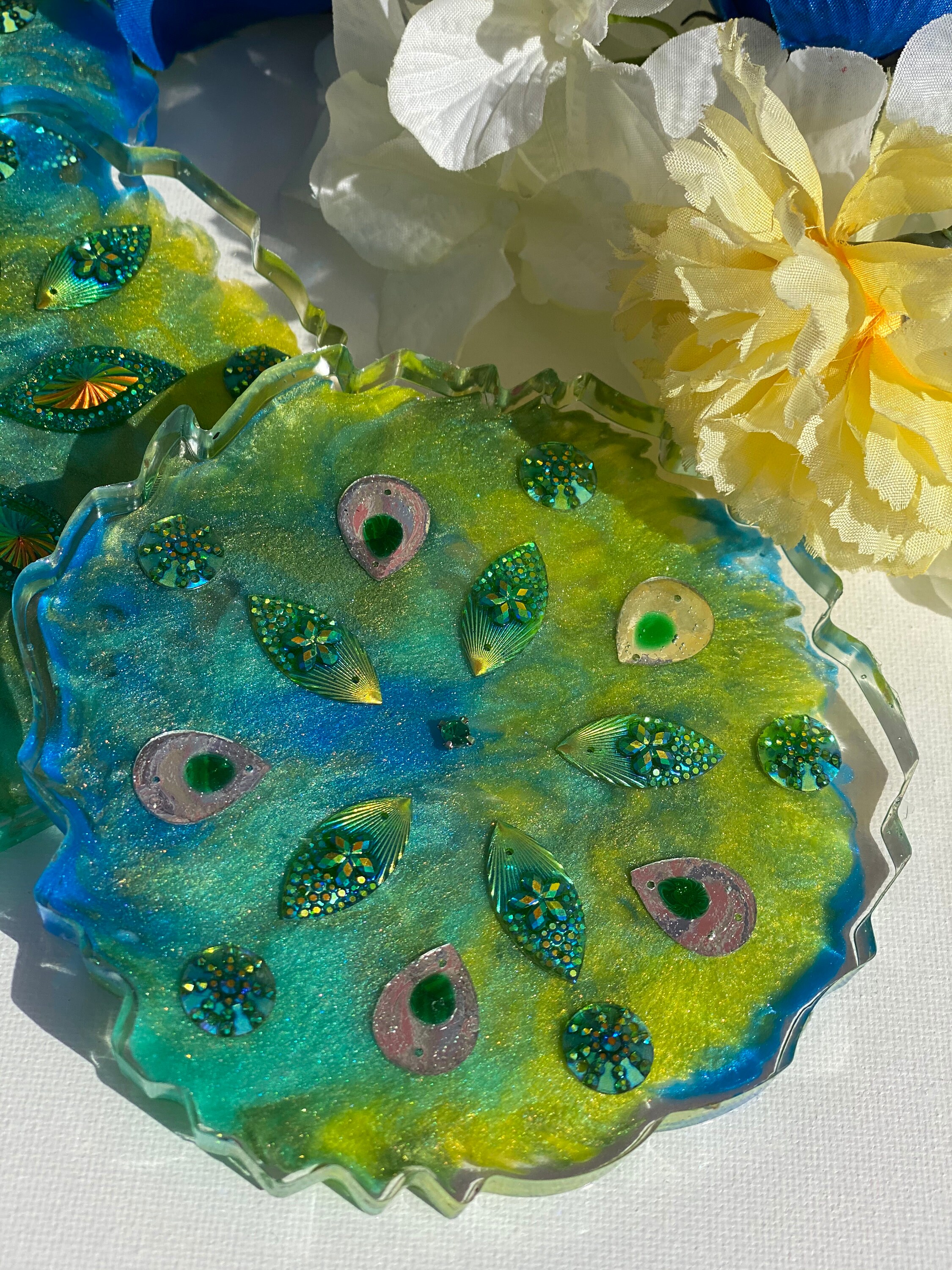 Coasters the Jeweled Peacock Handmade Geode Shaped Resin Coasters
