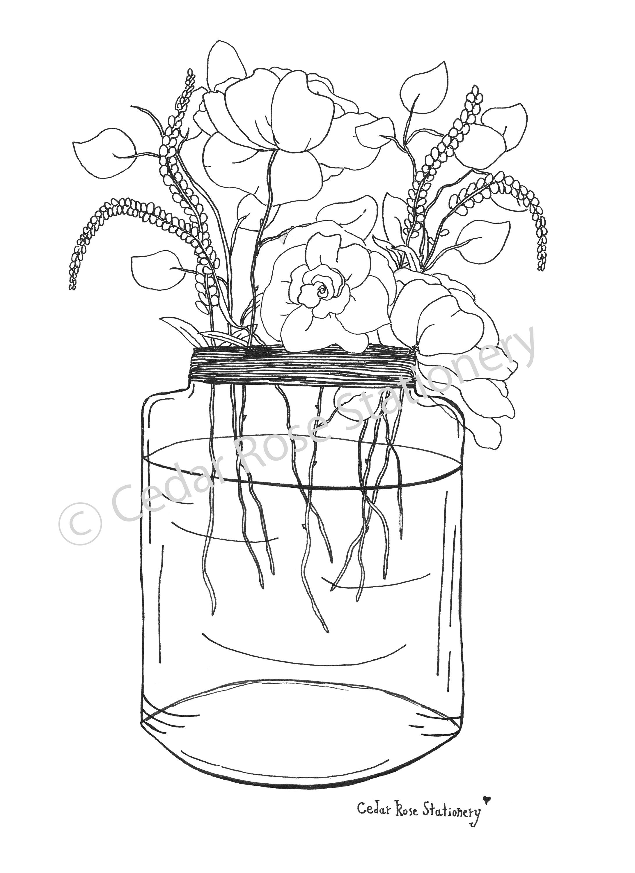 Jar of Flowers Coloring Page Printable | Etsy