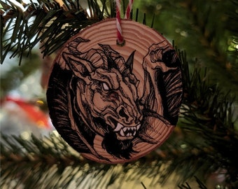 Jersey Devil Ornament | Occult Ornament | Wooden Ornament | Original Art | Ink Drawing | Witchy Decor | Yule | Cryptids