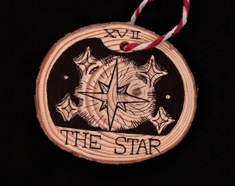 The Star Tarot Ornament | Occult Ornament | Wooden Ornament | Original Art | Ink Drawing | Witchy Decor | Yule