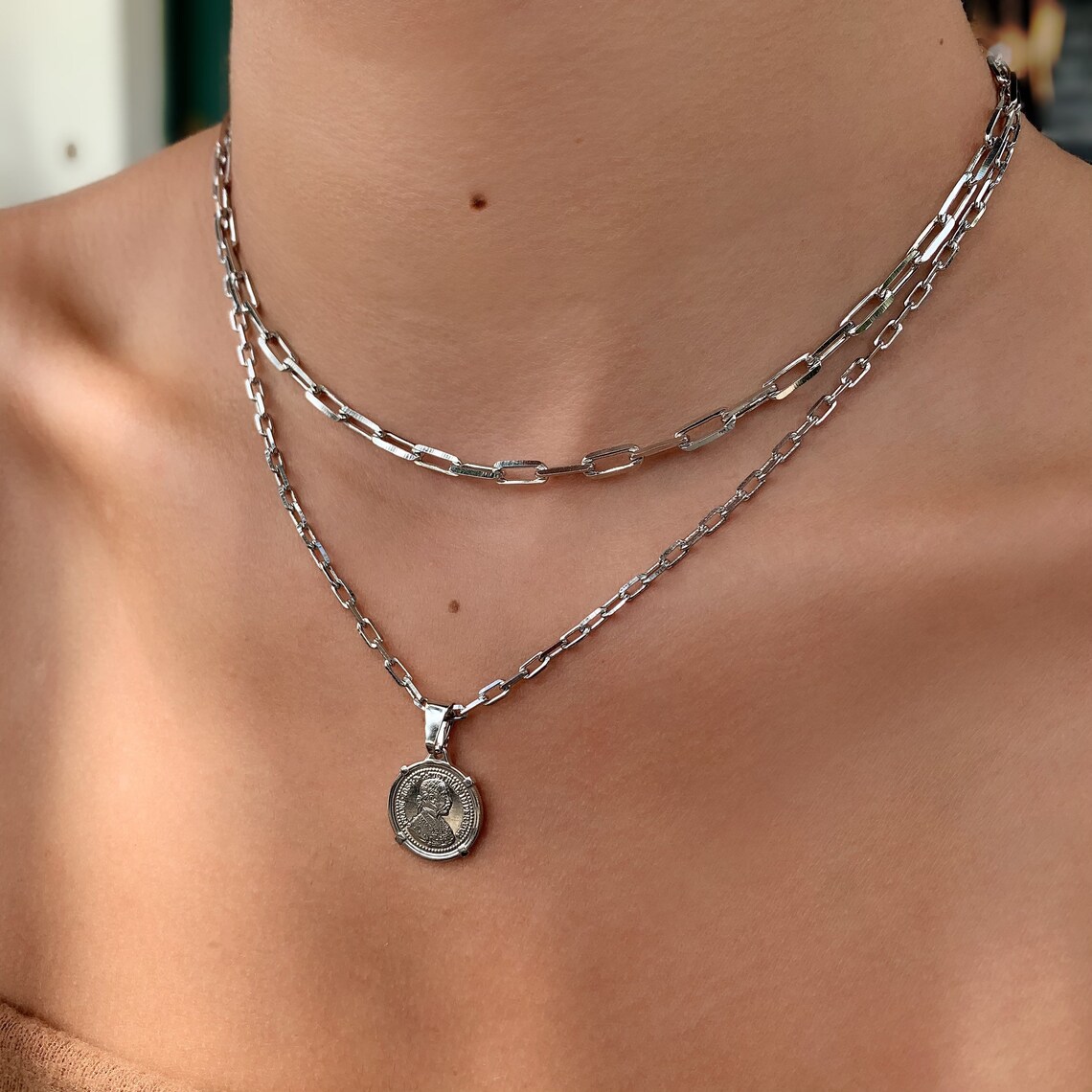 Paperclip Necklace Set Paperclip Necklace with coin Coin Etsy