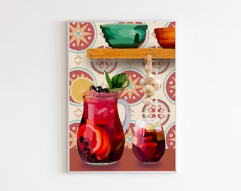 Spanish Portugal Art Print, Spain Travel Print, Travel Gift, Europe Print,Spanish Coast, Spain Kitchen Decor, Sangria, Spanish Summer,