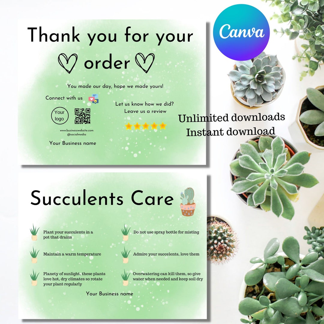 Succulents Care Instructions Card Printable Downloadable - Etsy