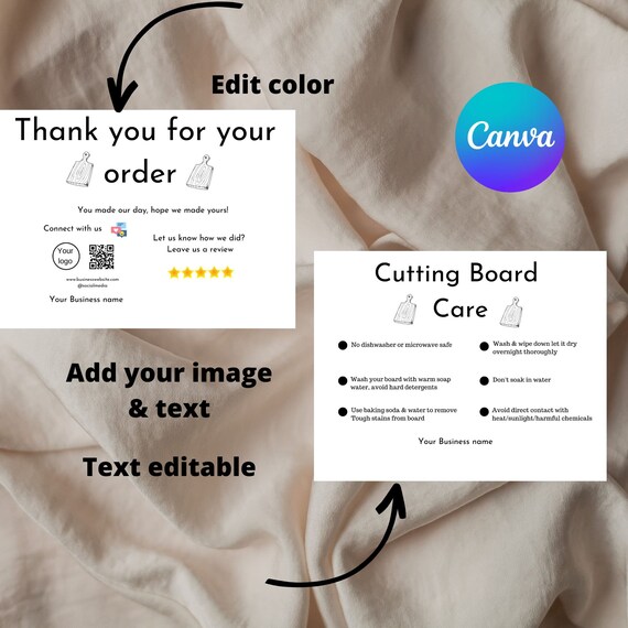 Cutting Board Care Instructions Card Canva Template Printable - Etsy