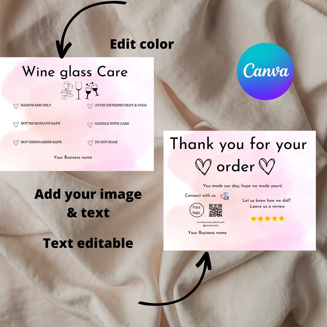 Wine Glass Care Instructions Printable Editable Canva Etsy Australia