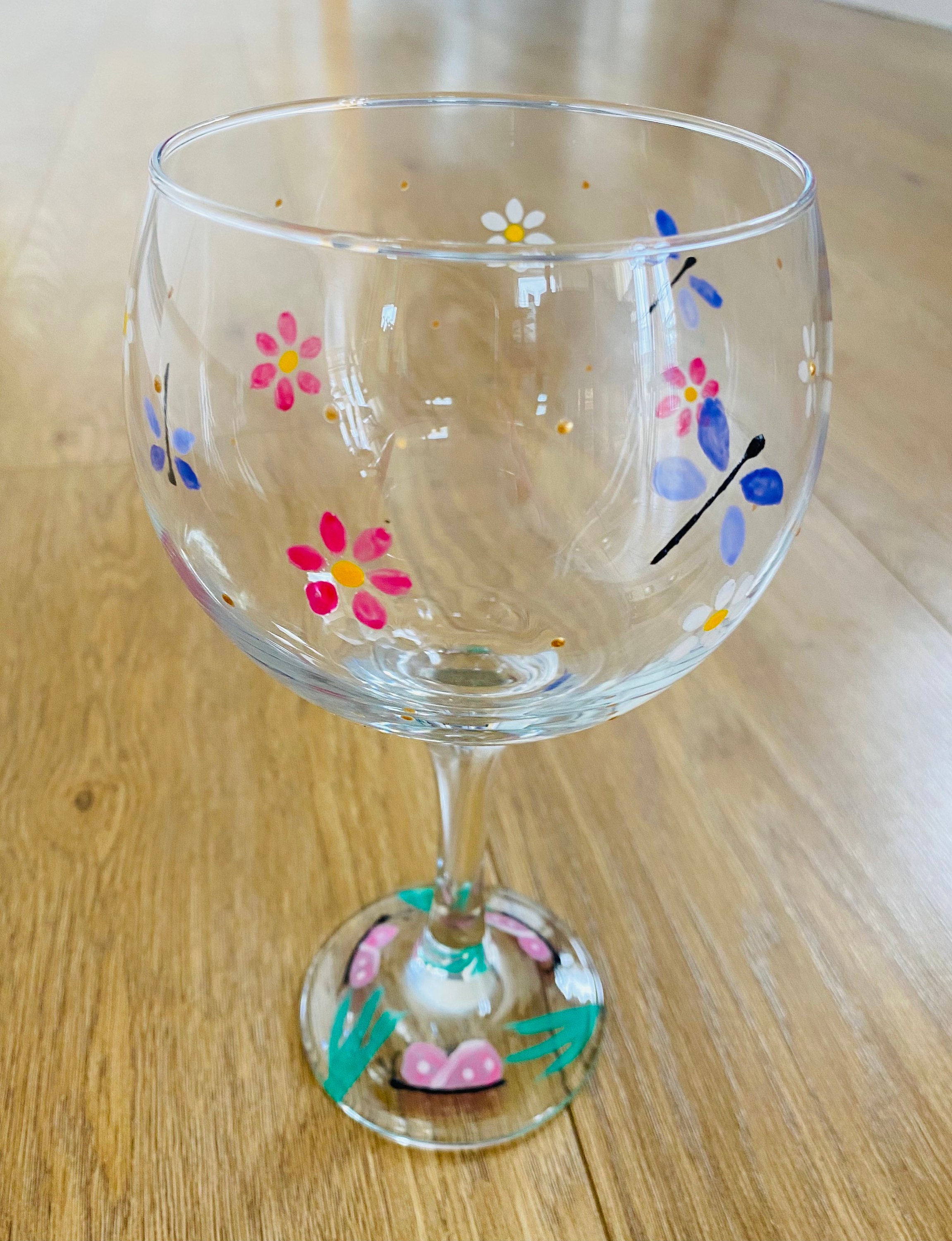 Hand Painted Gin Glasses Flowers and Dragonflies Design and Etsy