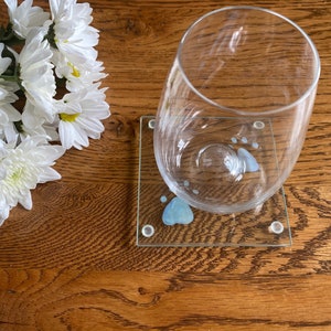 Square Glass Coasters with Hand Painted Paw Print Design image 2