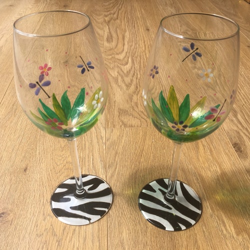 Painted Animal Print Wine Glasses Etsy
