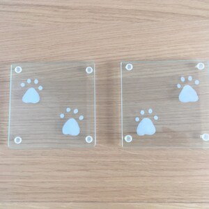 Square Glass Coasters with Hand Painted Paw Print Design image 3