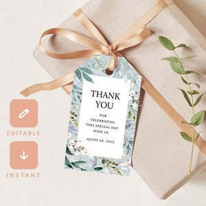 Dusty Blue Thank You Favor Tags, Wedding Favors Tag, Greenery Thank you Tags, Wedding Gift Tags, Shower Favors, Editable Tags BELLA