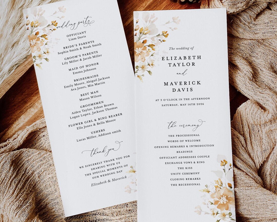 Boho Floral Wedding Programs Template, Terracotta Ceremony Program ...
