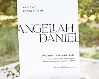 Minimalist Wedding Welcome Sign Template, Modern Reception Decor Sign, Printable Editable Simple Elegant Large Signage, Instant Download