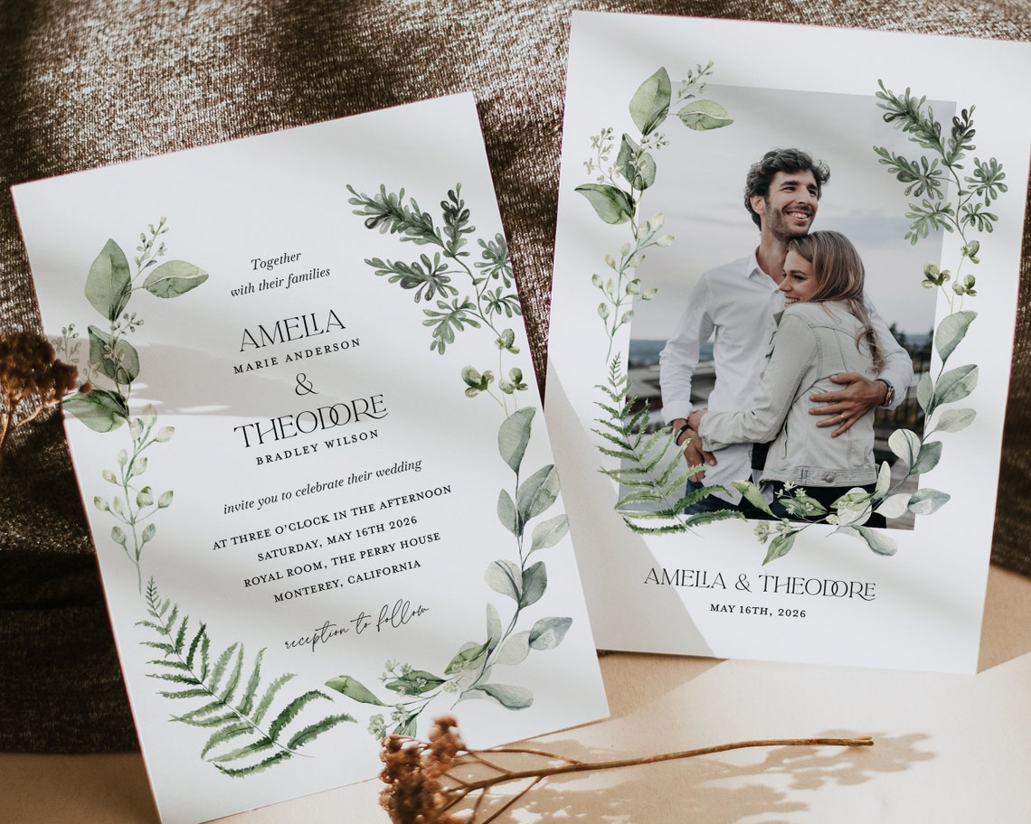 Sage Green Minimalist Wedding Invitation Template Forest image 1
