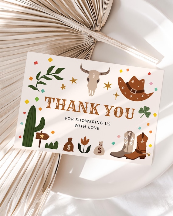 Western Cowboy Thank You Cards - 24 Foldover Cards With Envelopes For Kids & Adults