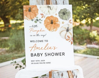 Little Pumpkin Baby Shower Welcome Sign Template, Editable Fall Baby Shower Sign, Rustic Neutral Baby Shower Welcome Poster, Download