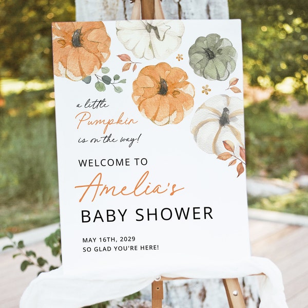 Little Pumpkin Baby Shower Welcome Sign Template, Editable Fall Baby Shower Sign, Rustic Neutral Baby Shower Welcome Poster, Download