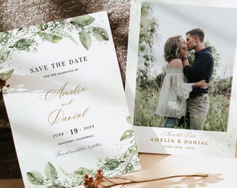 Boho Save The Date Card Template, Greenery Watercolor Personalized Wedding Save Our Date, Editable Save The Day Invite, Printable Card, Ella