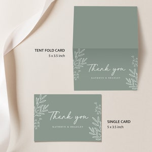 Sage Grüne Hochzeit Dankeskarten Vorlage, Minimalistische Grün Botanische Dankeskarte, Moderne Dankeschön Tischkarte, Download Bild 3