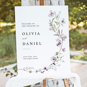 Lavender Wedding Welcome Sign Template, Floral Lilac Editable Sign, Boho Wildflower Reception Decor, Printable Large Wedding Signage, Lana