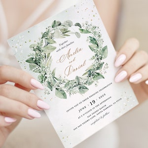 Rustic Greenery Wedding Invitation Template Bundle, Sage Green Wedding Invite, Elegant Wedding Invitation Set, Printable Wedding Card, Ella image 6