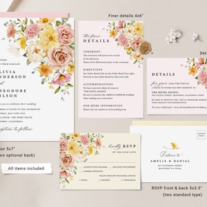Pode incluir: Um conjunto de convites de casamento com um design floral. O convite apresenta um padr&atilde;o floral rosa e amarelo com o texto "Juntos com suas fam&iacute;lias Olivia Anderson e Theodore Wilson convidam voc&ecirc; a celebrar seu casamento &agrave;s tr&ecirc;s da tarde de s&aacute;bado, 14 de maio de 2024 Royal Room, The Ferry House Monterey, Calif&oacute;rnia recep&ccedil;&atilde;o a seguir". O cart&atilde;o RSVP apresenta um design floral com o texto "Por favor, responda at&eacute; 30 de junho". O cart&atilde;o de detalhes apresenta um design floral com o texto "Os detalhes mais finos Cerim&ocirc;nia A cerim&ocirc;nia come&ccedil;ar&aacute; &agrave;s duas da tarde Por favor, chegue 30 minutos antes da cerim&ocirc;nia Instru&ccedil;&otilde;es Continue na San Ysidro Road por aproximadamente uma milha, vire &agrave; direita na Valdez Road &agrave; sua direita Acomoda&ccedil;&otilde;es Reservamos um bloco de quartos no Hotel Pacific 100 Pacific Street, Monterey, Calif&oacute;rnia 93940 Certifique-se de mencionar o "casamento Amelia Candles" ao fazer sua reserva Para obter mais informa&ccedil;&otilde;es Visite nosso site em www.oliviaandtheodorewedding.com Detalhes para sua conveni&ecirc;ncia Um bloco de quartos foi reservado no Hotel Pacific 100 Pacific Street, Monterey, Calif&oacute;rnia 93940 Certifique-se de mencionar o "casamento Olivia Theodore" ao fazer sua reserva Para obter mais informa&ccedil;&otilde;es adicionais: www.oliviaandtheodorewedding.com".