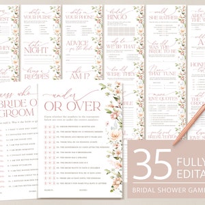 Bridal Shower Games, Printable Floral Blush Bridal Shower, Minimal Editable Shower Game Template, Boho Games Pack, Instant Download, Leah