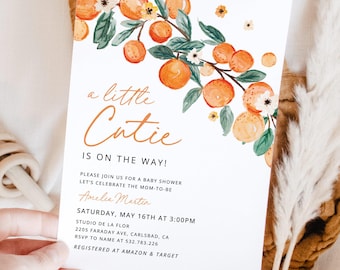 A little Cutie Is On The Way Baby Shower Invitation Template, Citrus Baby Shower Invites, Editable Orange Blossom Shower, Instant Download