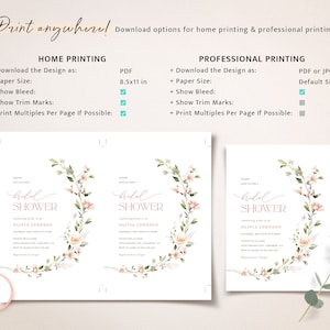 May include: A printable bridal shower invitation with a floral wreath design. The invitation features the text "bridal shower" in a script font and the name "Olivia Johnson".