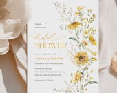 Sunflower Bridal Shower Invitation Template, Boho Wildflower Shower Invites, Printable Editable Sage Yellow Floral Shower, Instant Download