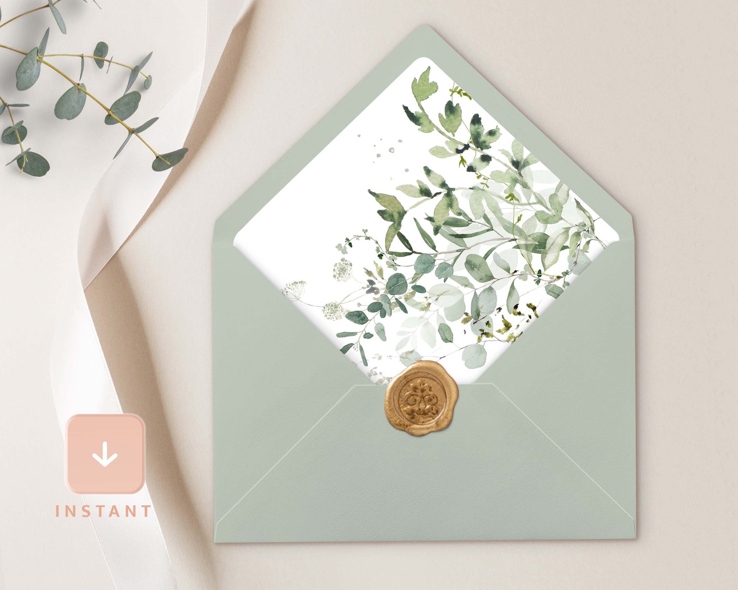 Sage Greenery Envelope Liner Template Boho A6 and A7 Euro Etsy