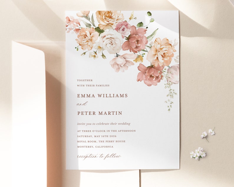 Dusty Rose Wedding Invitation Template Boho Blush Pink - Etsy