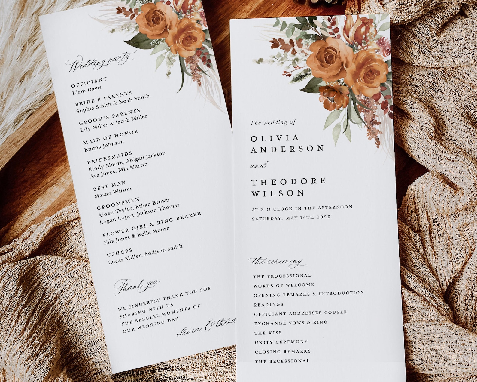 Boho Wedding Programs Template, Terracotta Ceremony Program, Floral ...
