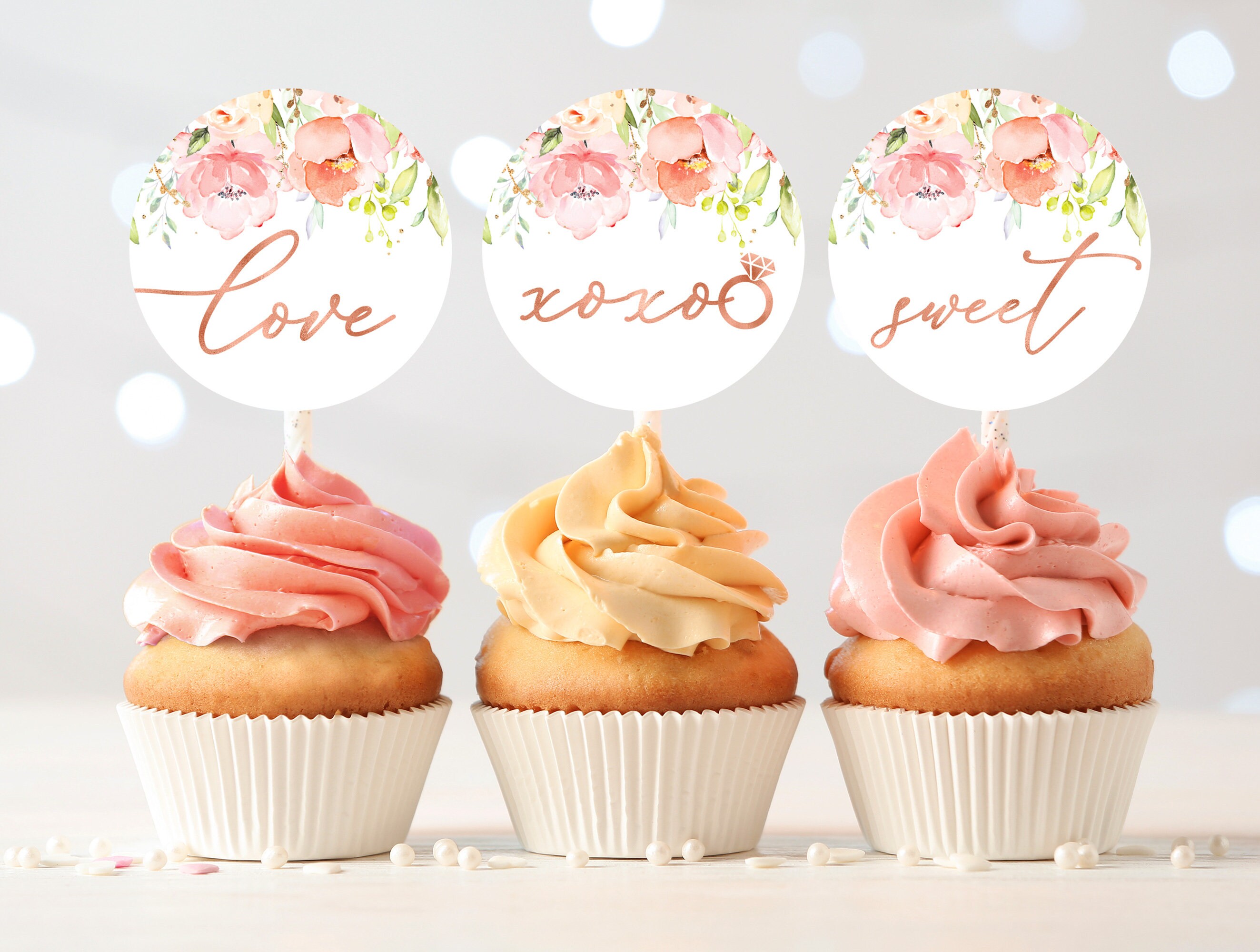 Wedding Cupcake Toppers, Printable Cupcake Toppers, Favor Tags, Wedding  Decor, Modern, Minimalist, Digital File, WE030