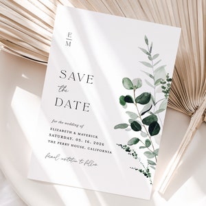 Sage Green Save The Date Template, Minimal Photo Wedding Save The Dates, Printable Greenery Rustic Botanical Save The Date Cards, Download image 4