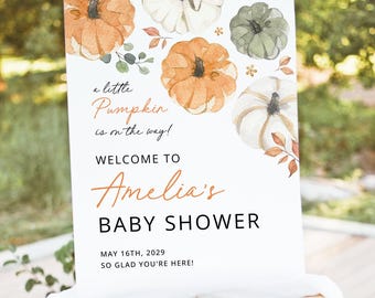 Little Pumpkin Baby Shower Welcome Sign Template, Editable Fall Baby Shower Sign, Rustic Neutral Baby Shower Welcome Poster, Download