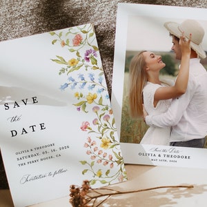 Boho Wildflower Save The Date Cards Template, Photo Colorful Wedding Save The Dates, Floral Elegant Garden Save Our Date Cards, Download