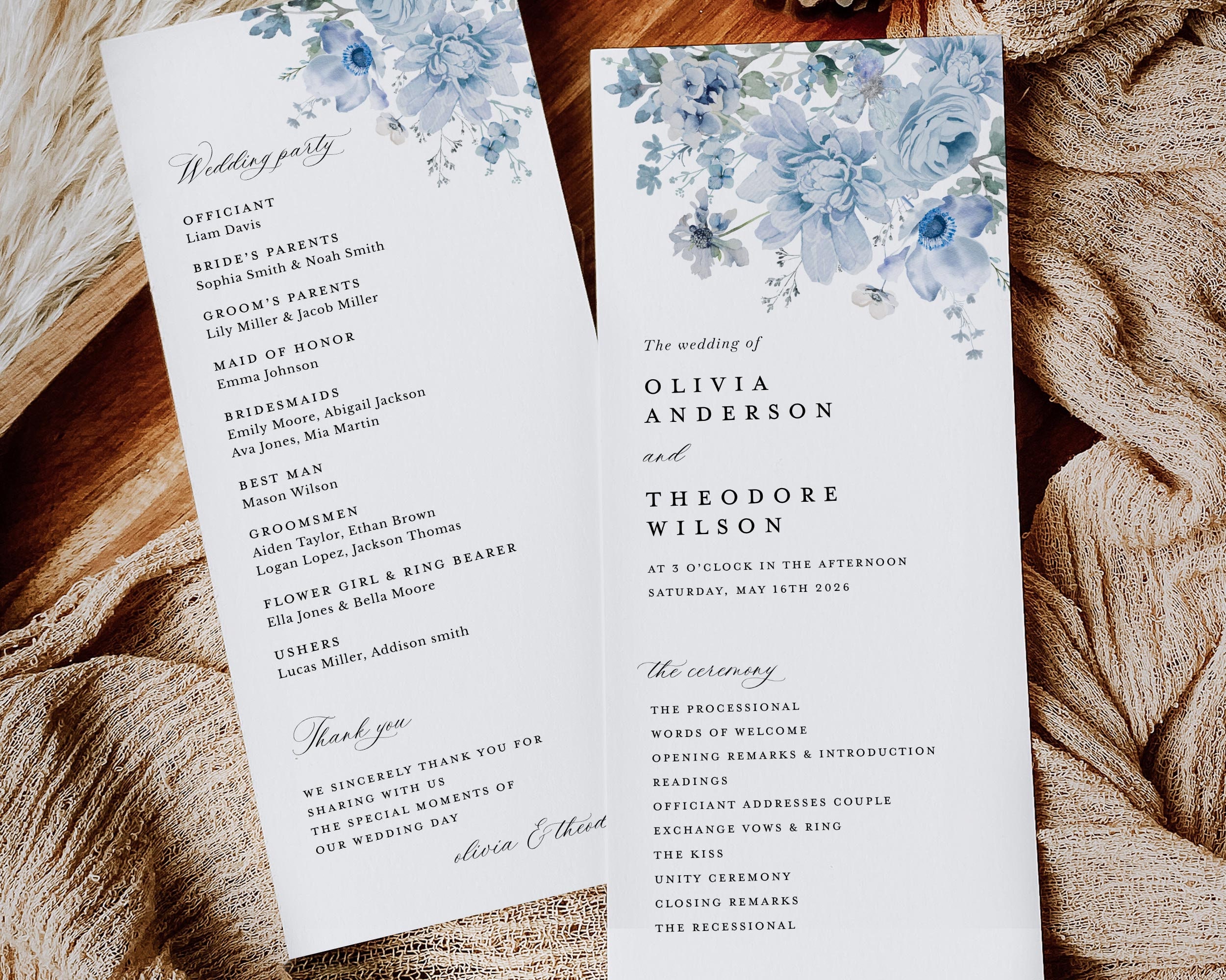 Dusty Blue Wedding Programs Template, Ceremony Program Steel Blue ...