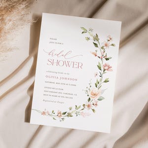 Boho Floral Bridal Shower Invitation Template, Blush Pink Minimalist Shower Invite, Printable Dusty Pale Rose Shower, Editable Invite, Leah image 13