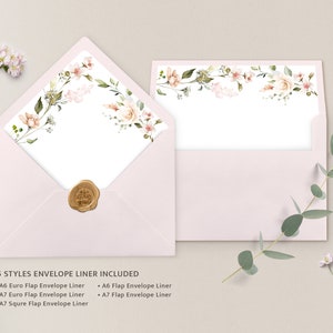 May include: A set of 5 floral envelope liners in pink and green tones. The liners are designed for A6 and A7 envelopes, including Euro flap and square flap styles.