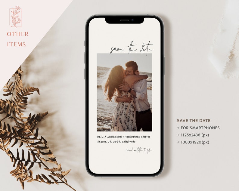 Electronic Save The Date Wedding Invitation Template, Sage Green Evite Save The Date, Eucalyptus iPhone Invite, Digital Invite, Ecard, Cloe image 6