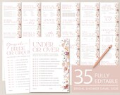 Bridal Shower Games, Printable Boho Floral Pink Bridal Shower, Modern Editable Shower Game Template, Party Games Pack, Instant Download, Amy