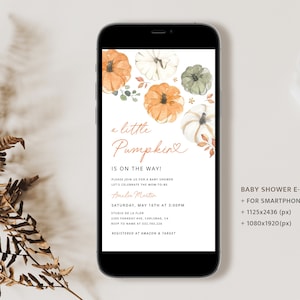 Little Pumpkin Baby Shower Invitation, Evite Digital Fall Baby Shower, Editable Autumn Rustic Gender Neutral Baby Shower Electronic Invites