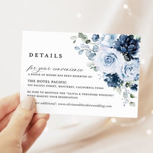 Dusty Blue Navy Wedding Invitation Template Set, Floral Boho Wedding Invites Suite, Elegant Garden Steel Light Blue Rose Details RSVP image 5