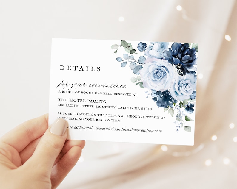 Dusty Blue Navy Wedding Invitation Template Set, Floral Boho Wedding Invites Suite, Elegant Garden Steel Light Blue Rose Details RSVP image 5