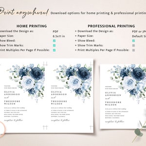 Dusty Blue Navy Wedding Invitation Template Set, Floral Boho Wedding Invites Suite, Elegant Garden Steel Light Blue Rose Details RSVP image 8