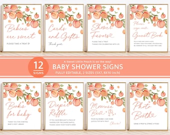 Sweet Little Peach Baby Shower Signs Bundle Template, Printable Editable Sign Set, Pink Citrus Orange Blossom Shower Decor, Instant Download