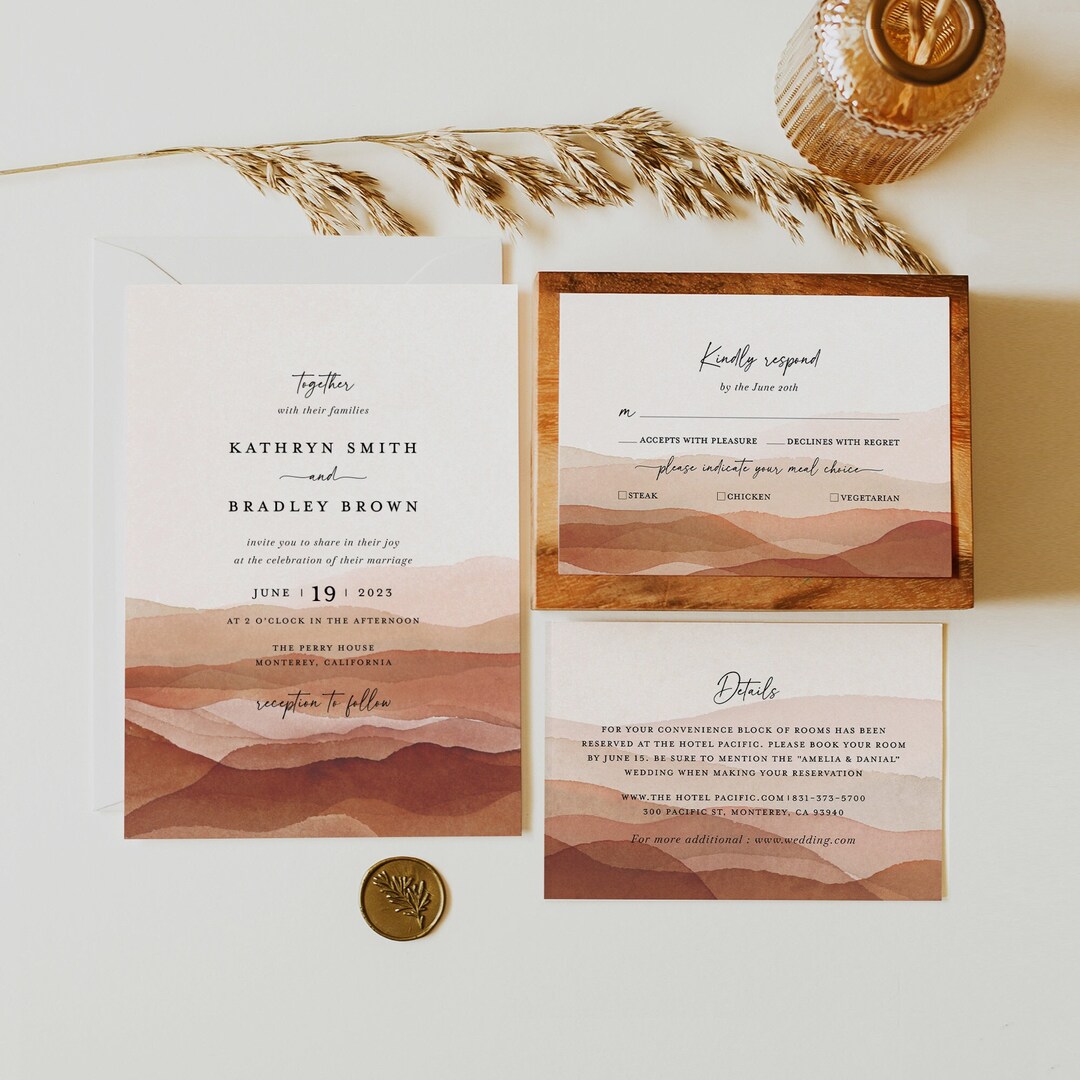 Terracotta Modern Wedding Invitation Template Set, Desert Wedding
