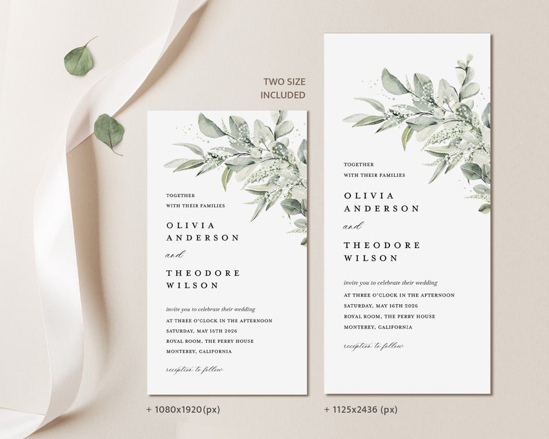 Invitación mínima electrónica, Sage Green Boho Evite, plantilla de invitación de iPhone de boda de eucalipto, invitación editable de teléfono inteligente digital, Cloe imagen 3