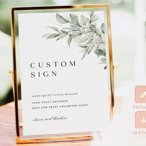 Minimalist Custom Wedding Sign Template, Sage Green Reception Table Decor Sign, Editable Printable Eucalyptus Greenery Sign Poster, Cloe