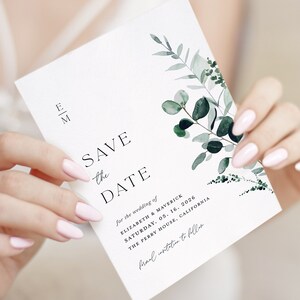 Sage Green Save The Date Template, Minimal Photo Wedding Save The Dates, Printable Greenery Rustic Botanical Save The Date Cards, Download image 7